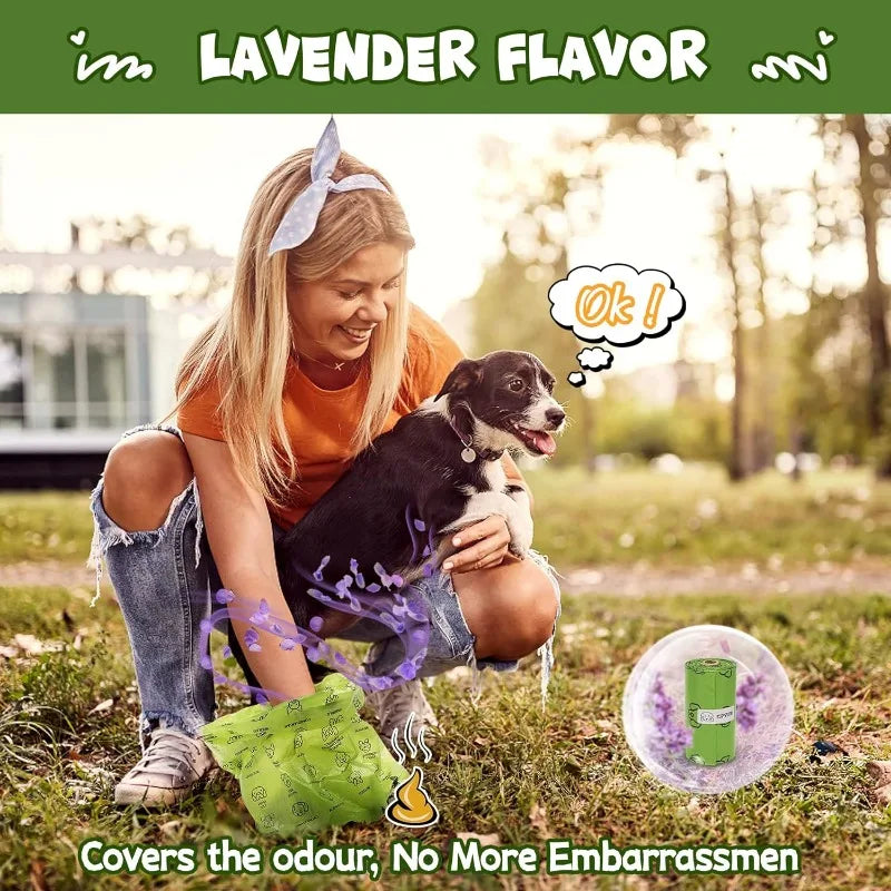 Dog Poop Bag Set with Dispenser and Leash Clip for All Dog Sizes
