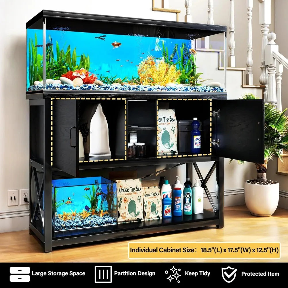 TC-HOMENY 55-75 Gallon Aquarium Stand with Charging Station and Storage Cabinet