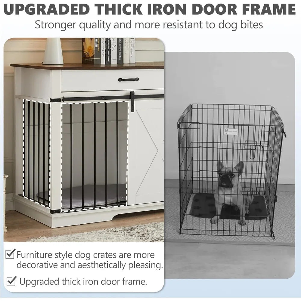 72.5 Inch Double Dog Crate Furniture for Two Medium Dogs with Room Divider