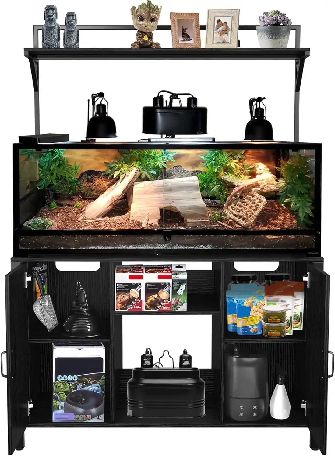 Reptile Tank Stand with Cabinet for 120 Gallon Bearded Dragon