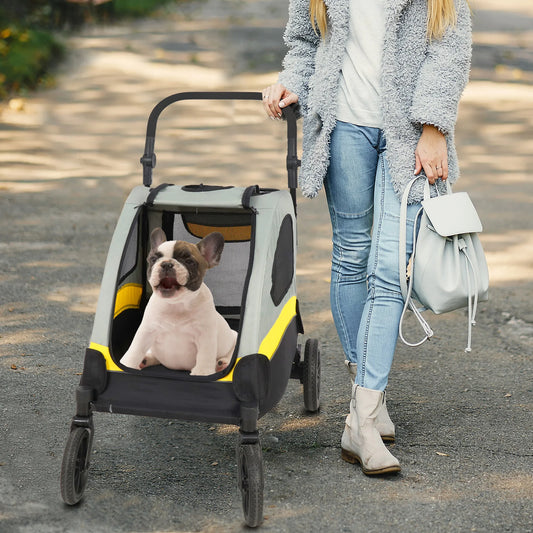 Portable Dog Stroller Foldable Pet Jogger Trolley with Mesh Windows and Adjustable Handle