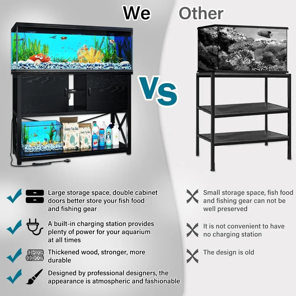 TC-HOMENY 55-75 Gallon Aquarium Stand with Charging Station and Storage Cabinet