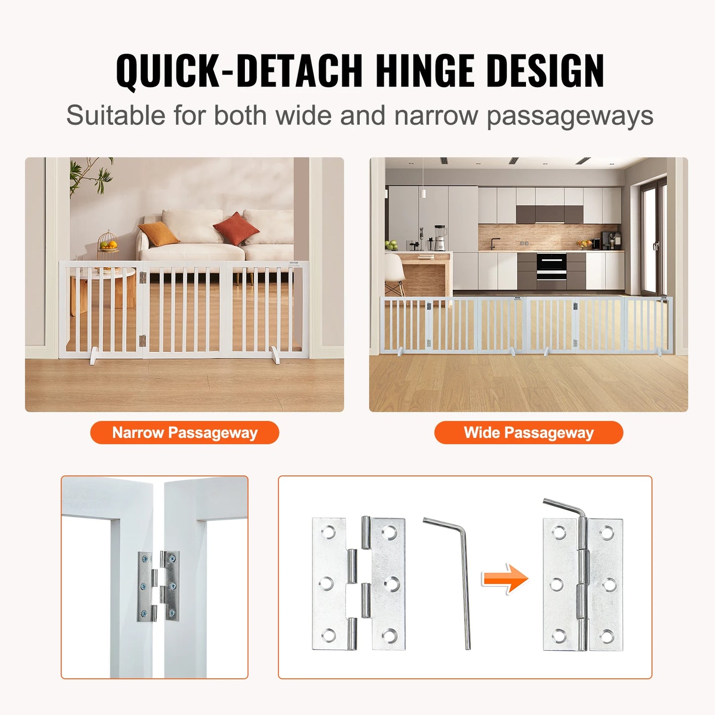 SucceBuy Freestanding Dog Gate 3 Panel Foldable Pet Barrier for Narrow Passages