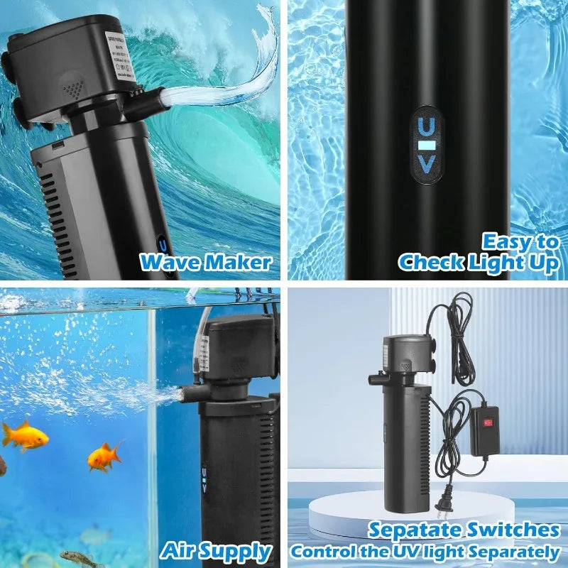 U-V Aquarium Filter for 20-75 Gallon Fish Tanks 200GPH Power