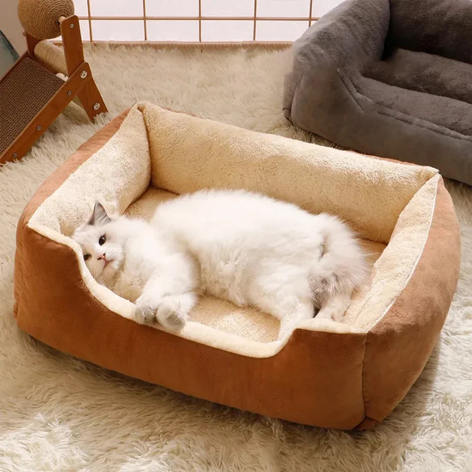 Cozy Plush Cat Bed with Cushions for Kittens and Small Dogs in Various Sizes