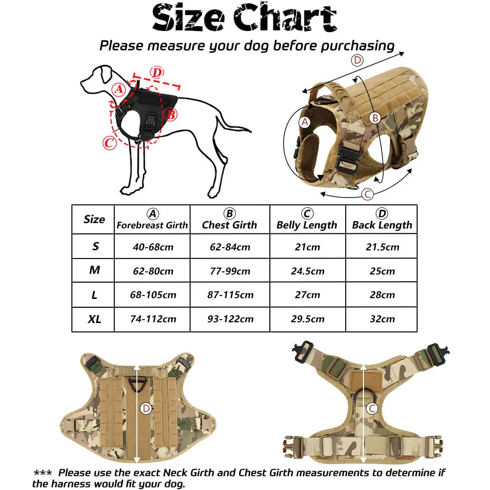 Military Dog Harness Set with Leash Bags Patches for Tactical Training