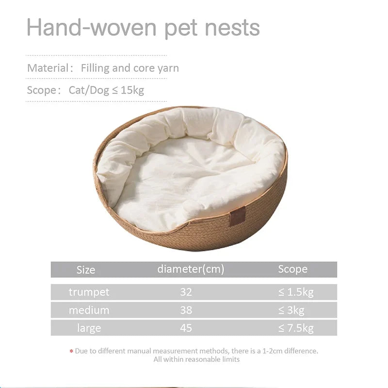 Cozy Bamboo Weaving Pet Bed for Dogs and Cats with Removable Cushion