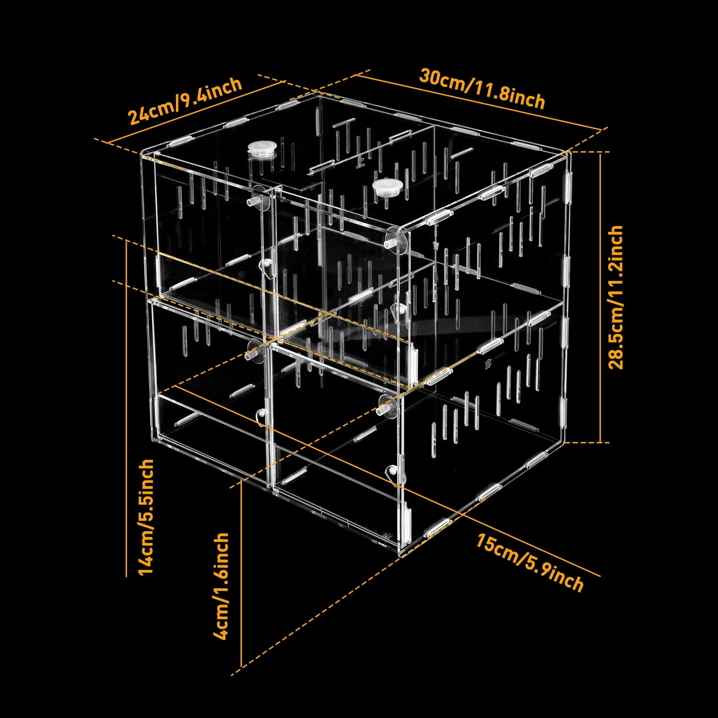 4 Grids Acrylic Reptile Cage Breeding Terrarium Clear Tank