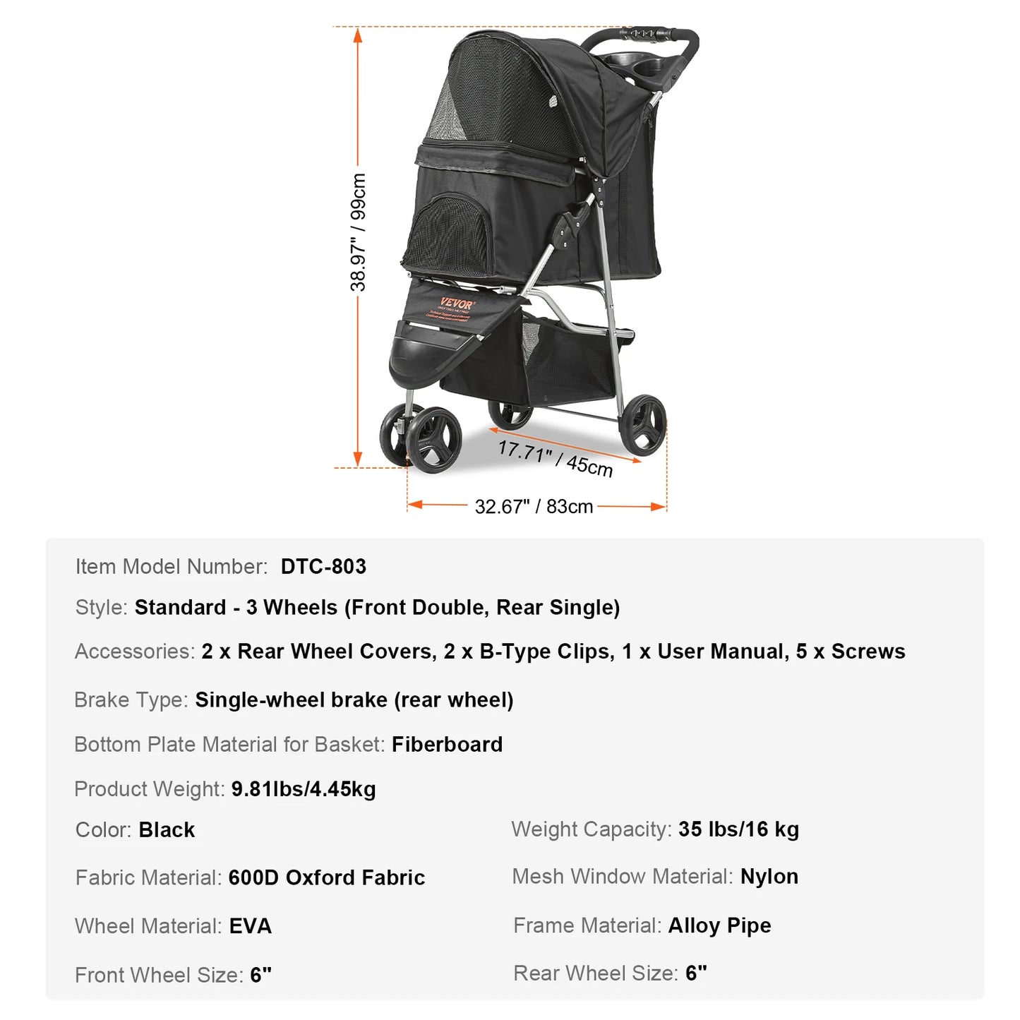 SucceBuy Lightweight Pet Stroller Carrier for Dogs and Cats with Cup Holder