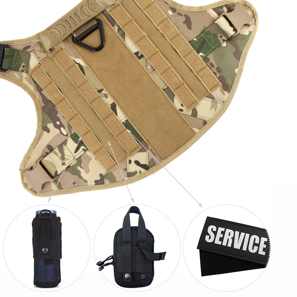 Military Dog Harness Set with Leash Bags Patches for Tactical Training