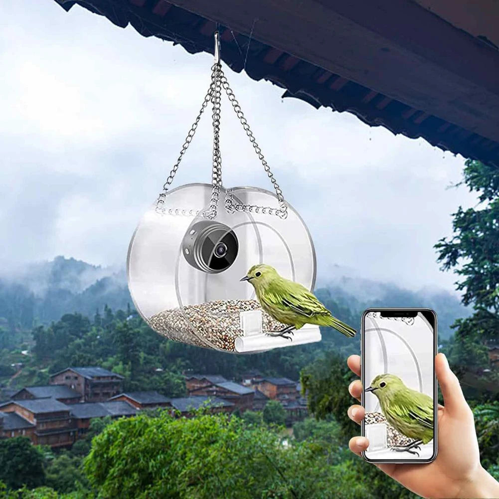 Smart Feeding House Acrylic Bird Feeder with Camera 1080P HD for Outdoor Use