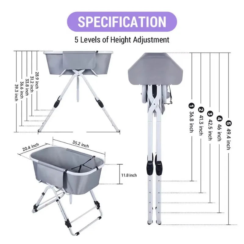 Elevated Foldable Dog Bath Tub Adjustable Grooming Station for Medium to Large Pets