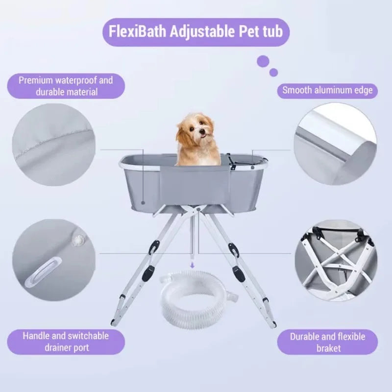 Elevated Foldable Dog Bath Tub Adjustable Grooming Station for Medium to Large Pets