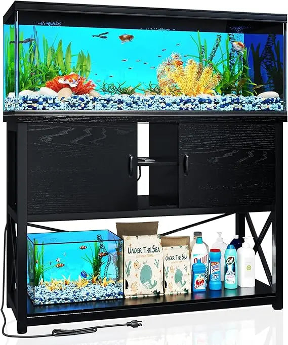 TC-HOMENY 55-75 Gallon Aquarium Stand with Charging Station and Storage Cabinet