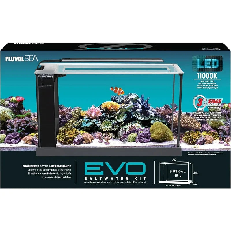 Fluval Sea Evo V 5 Gallon Saltwater Fish Tank Aquarium Kit in Black