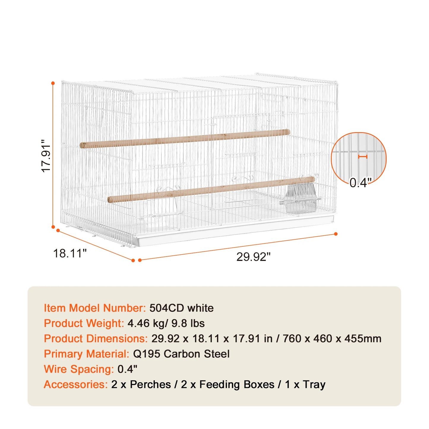 VEVOR 30 Inch Stackable Divided Bird Cage for Small Birds with Handle and Perches