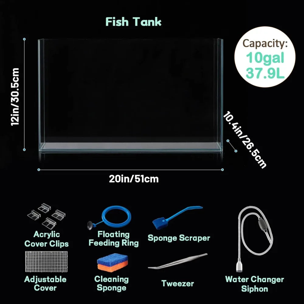 10 Gallon Ultra Clear Rimless Glass Betta Aquarium Tank