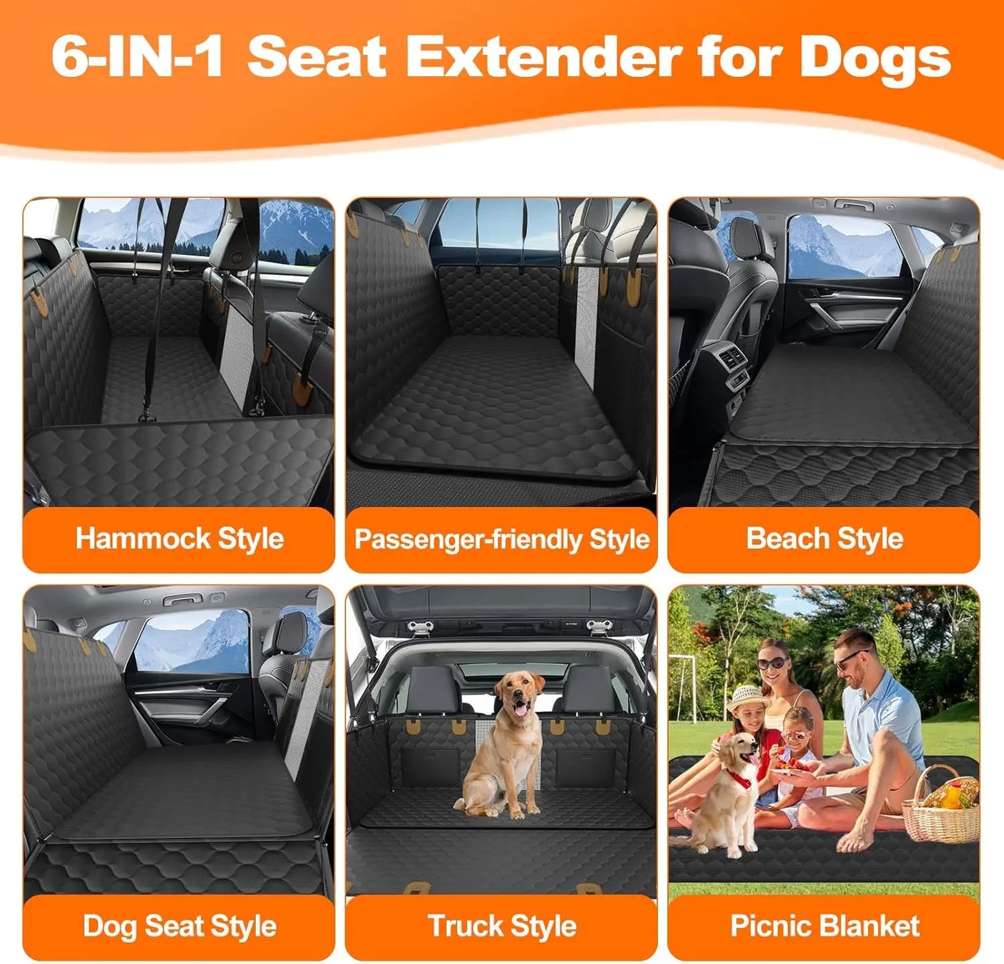 Waterproof Foldable Dog Car Seat Hammock Rear Seat Protector for Pet Travel