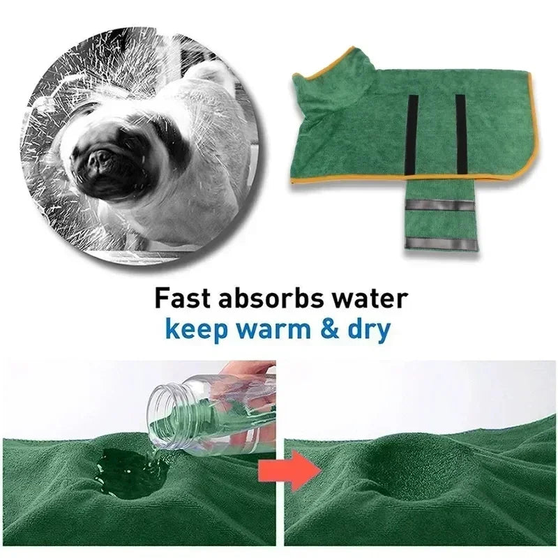 Pet Bathrobe Fast Drying Microfiber Towel Adjustable Coat for Dogs