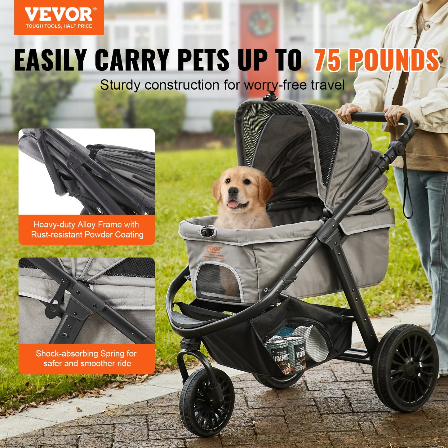 SucceBuy Lightweight Pet Stroller Carrier for Dogs and Cats with Cup Holder
