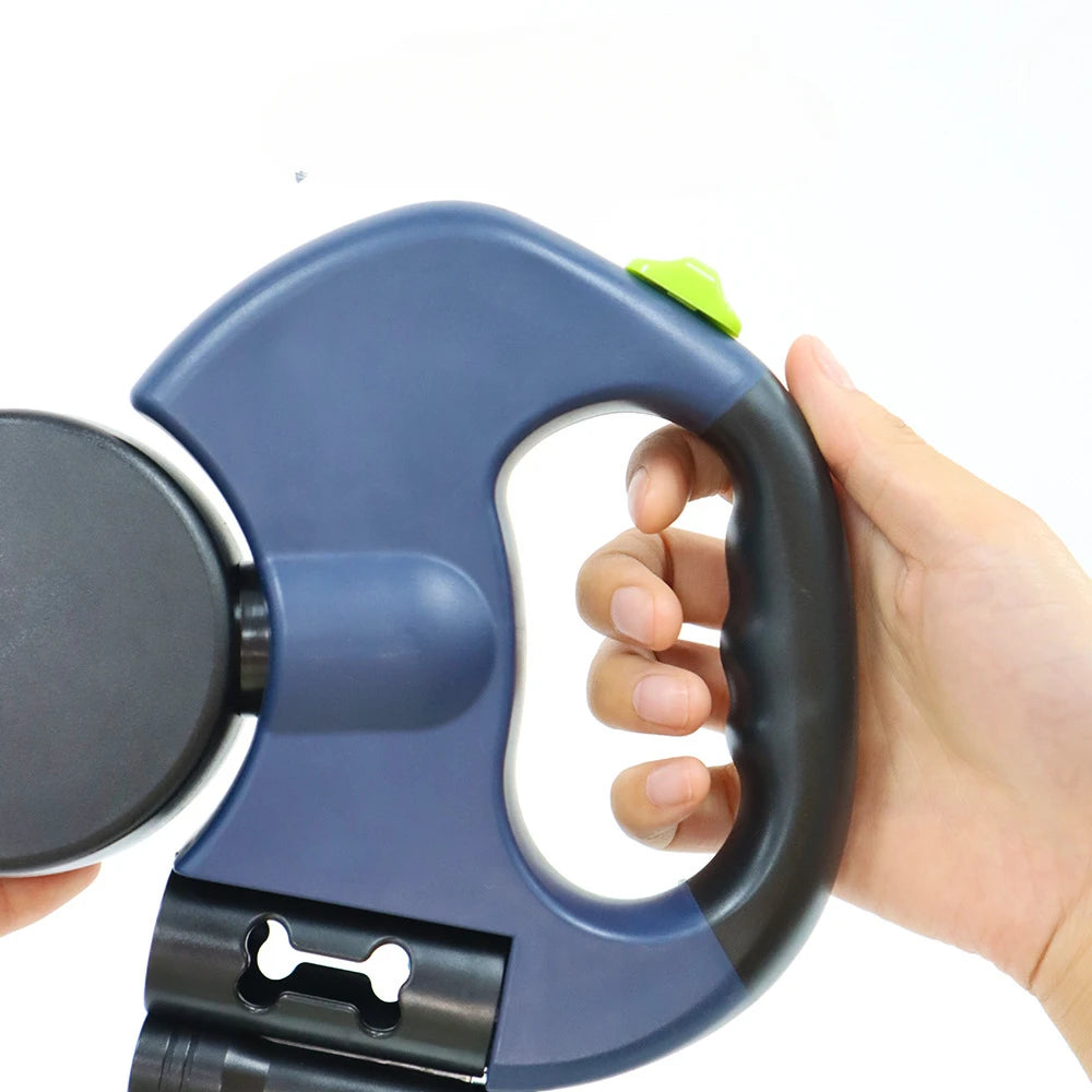 Automatic Retractable Two-End Dog Leash with Flashlight for Easy Walking