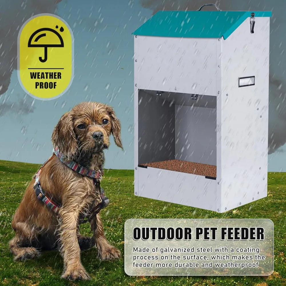 Automatic Dog Feeder for Large Dogs 50Lbs Galvanized Gravity Pet Feeding Station
