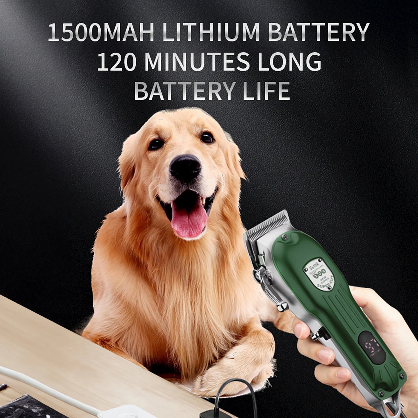 Professional Dog Hair Clipper Rechargeable Pet Trimmer Low Noise Grooming Tool