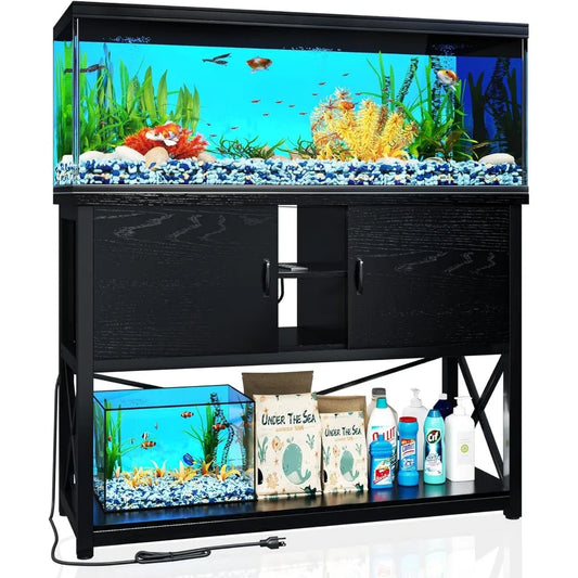 TC-HOMENY 55-75 Gallon Aquarium Stand with Charging Station and Storage Cabinet