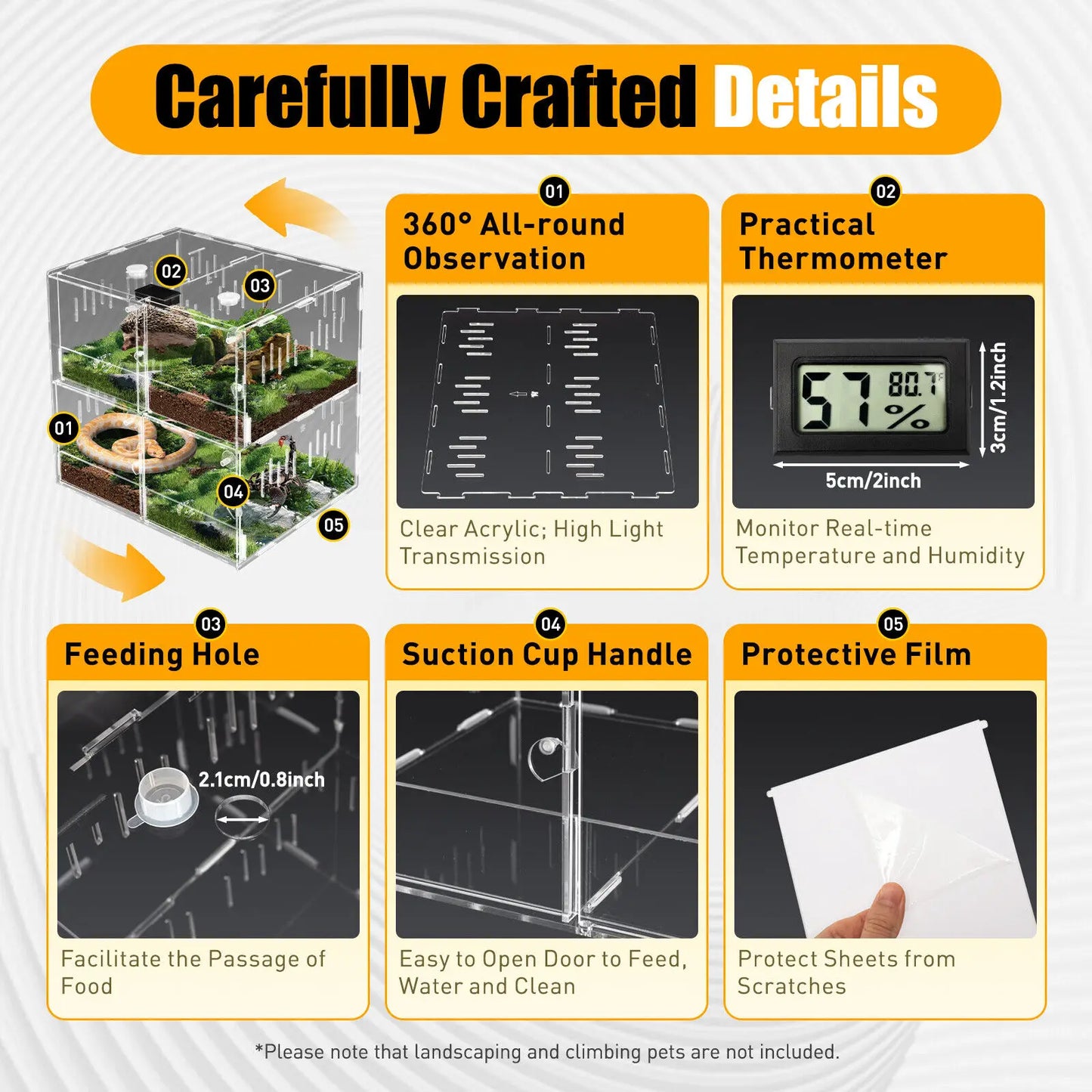 4 Grids Acrylic Reptile Cage Breeding Terrarium Clear Tank