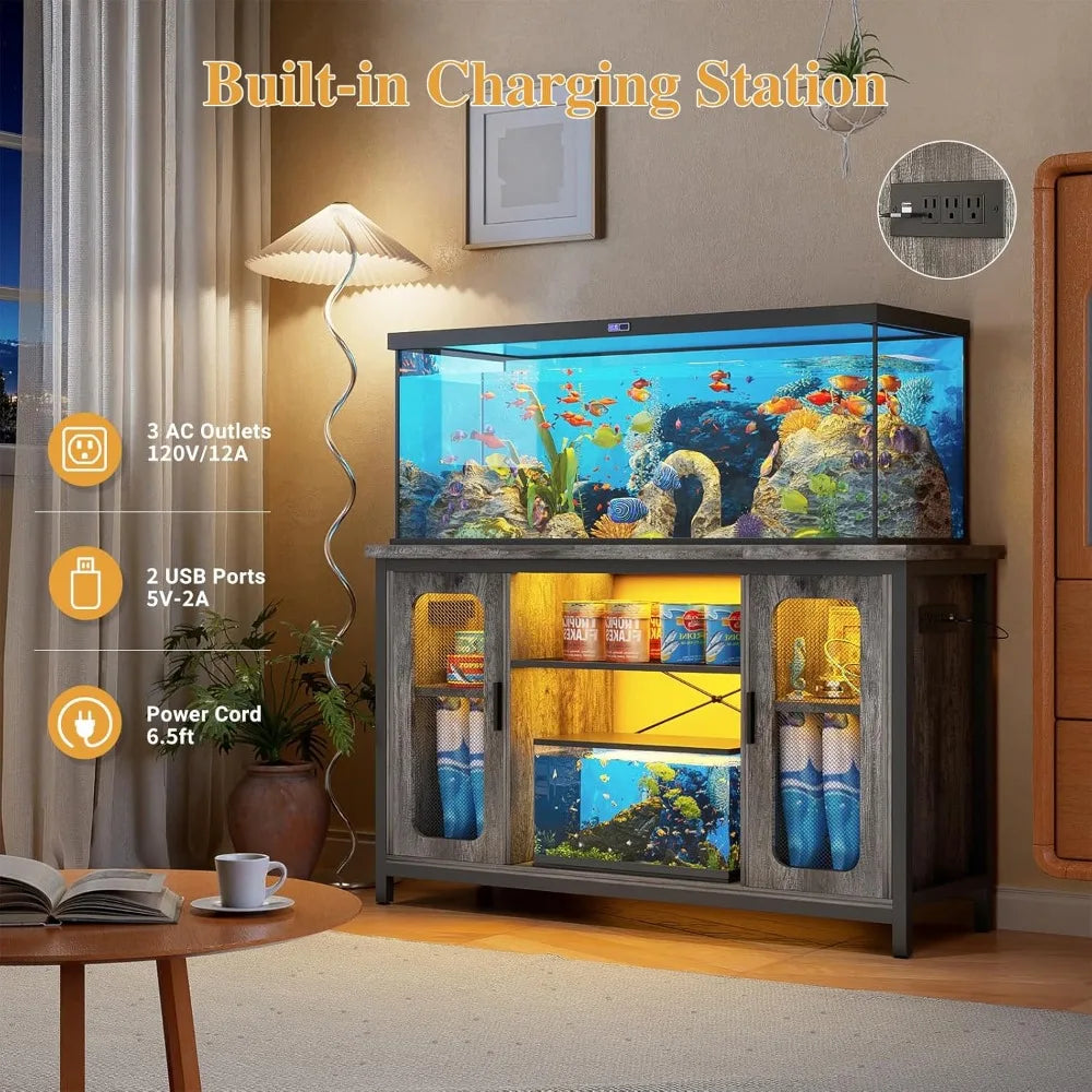 Reptile and Fish Tank Stand with LED Light and Power Outlets