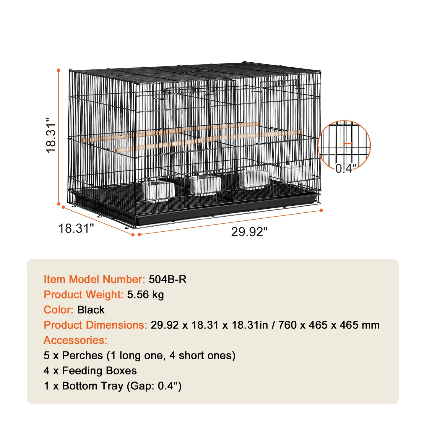 VEVOR 30 Inch Stackable Divided Bird Cage for Small Birds with Handle and Perches