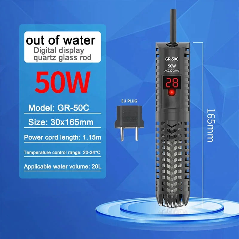 Digital Aquarium Heater Rod With Quartz Glass 16C To 32C