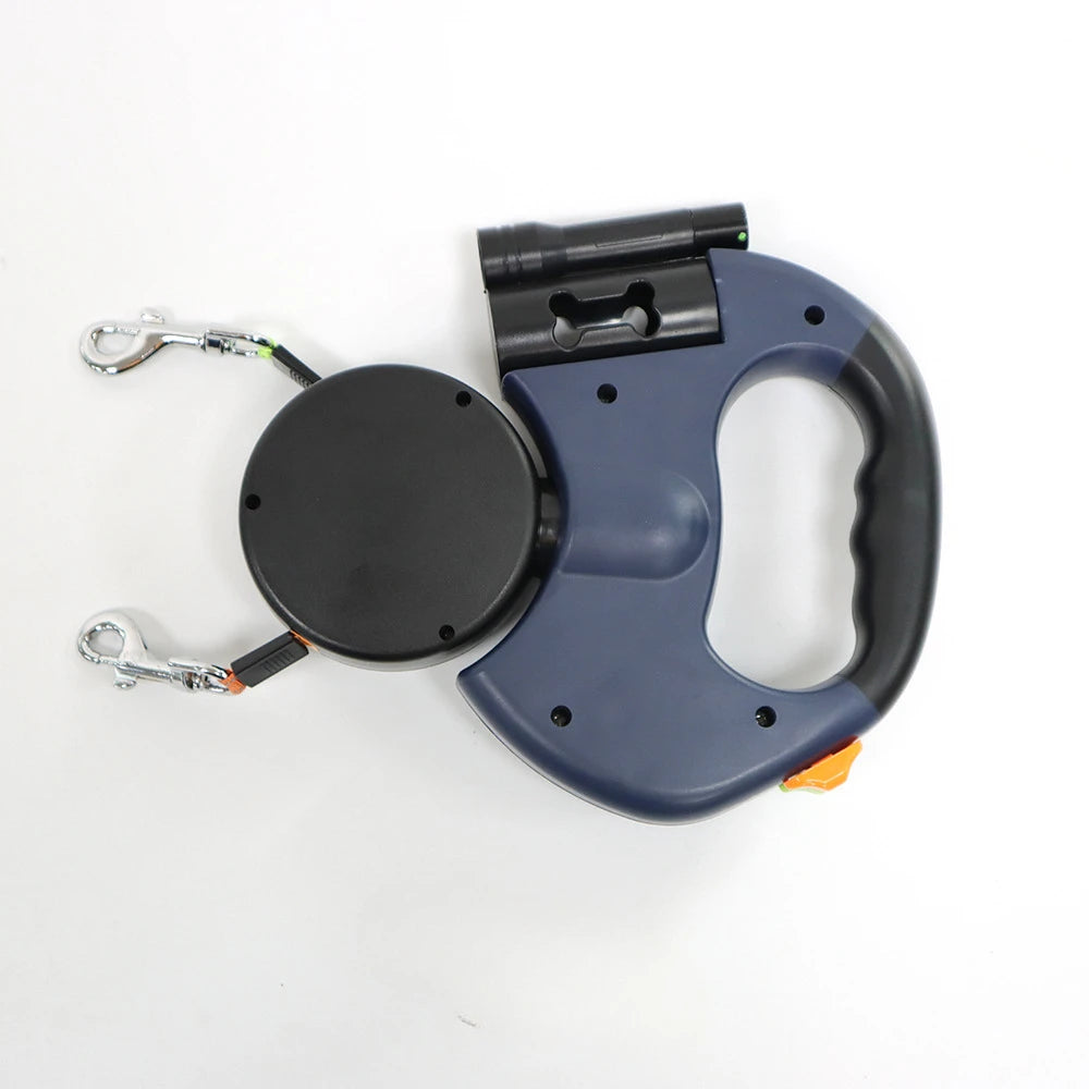 Automatic Retractable Two-End Dog Leash with Flashlight for Easy Walking