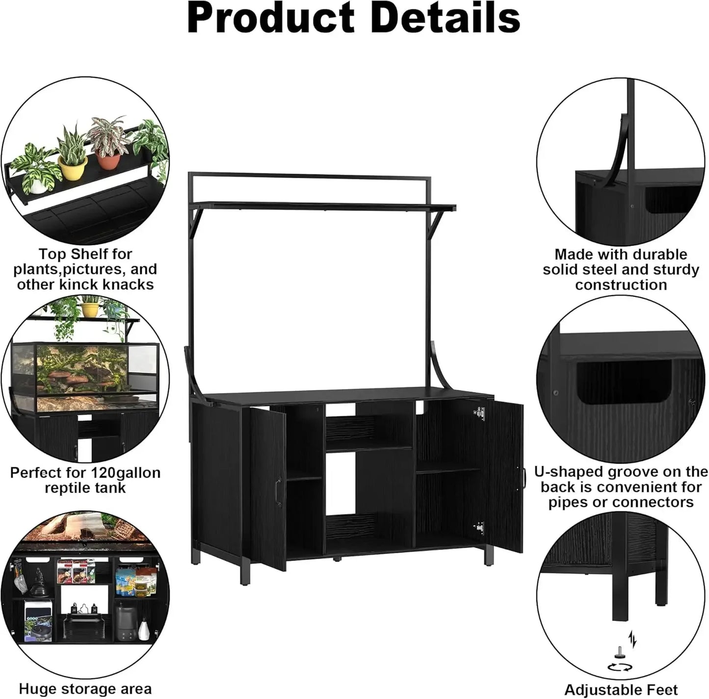Reptile Tank Stand with Cabinet for 120 Gallon Bearded Dragon
