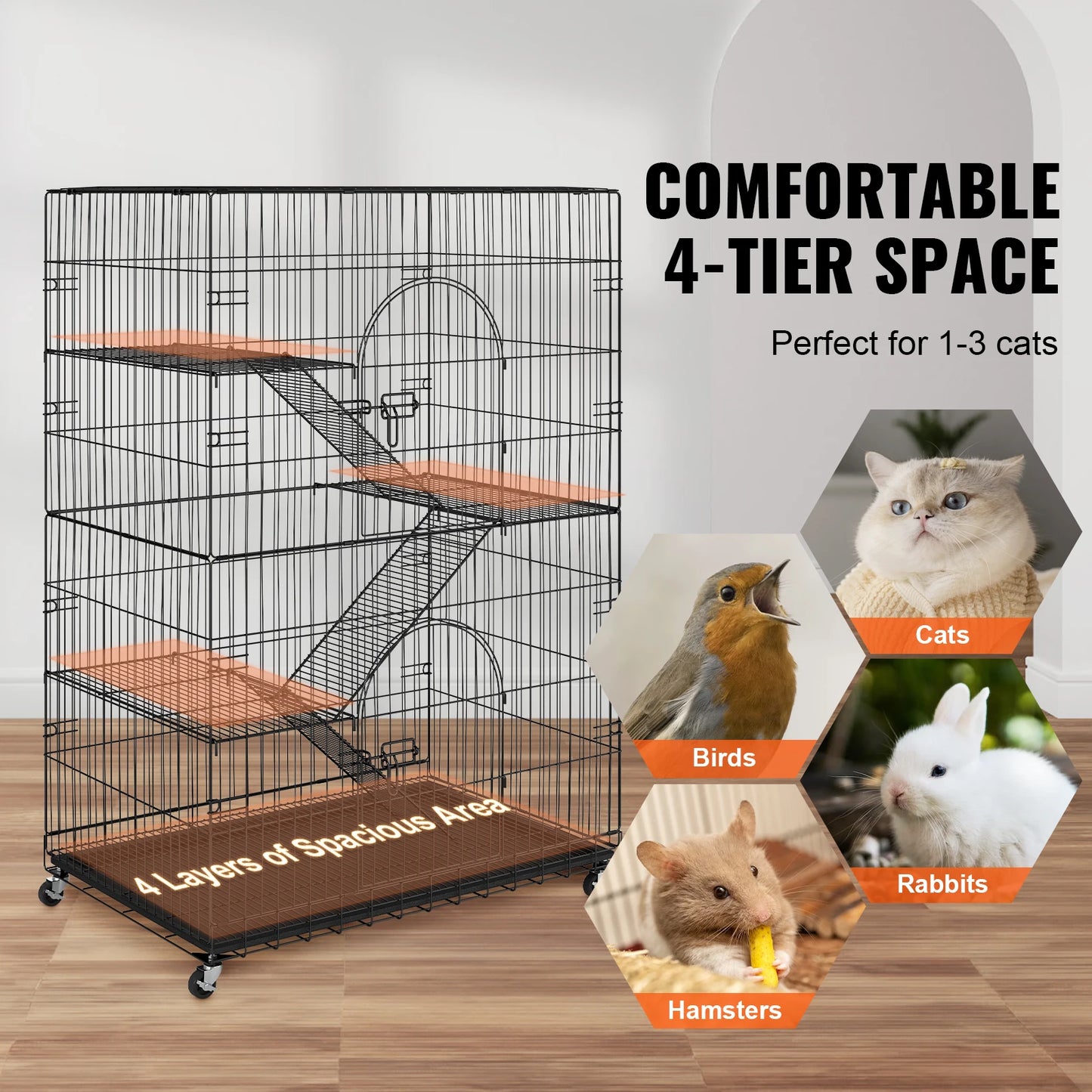 VEVOR 4 Tier Large Cat Playpen Indoor Metal Cage with Hammock and Ladders