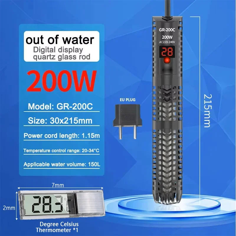 Digital Aquarium Heater Rod With Quartz Glass 16C To 32C