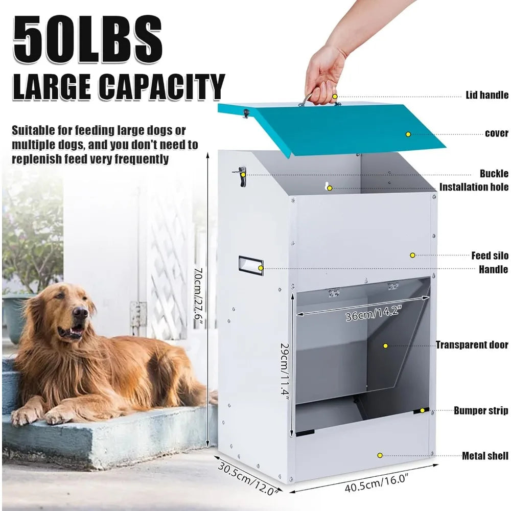 Automatic Dog Feeder for Large Dogs 50Lbs Galvanized Gravity Pet Feeding Station