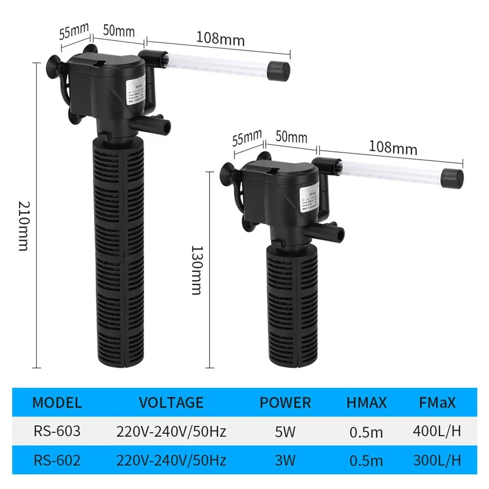 3 In 1 Silent Aquarium Water Purifier With Submersible Pump