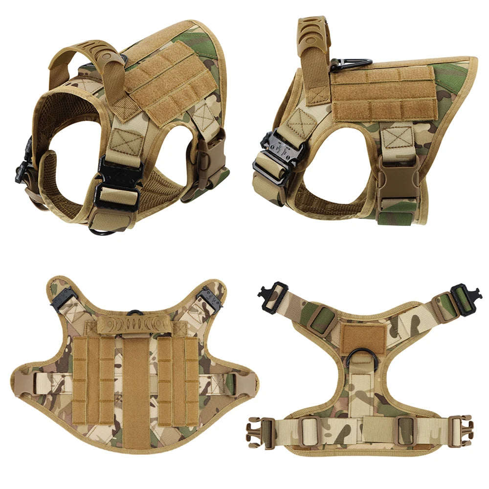 Military Dog Harness Set with Leash Bags Patches for Tactical Training