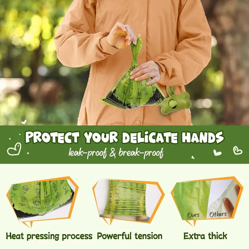 Dog Poop Bag Set with Dispenser and Leash Clip for All Dog Sizes