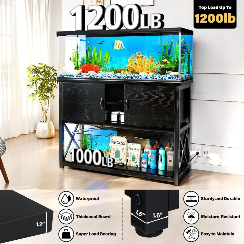TC-HOMENY 55-75 Gallon Aquarium Stand with Charging Station and Storage Cabinet