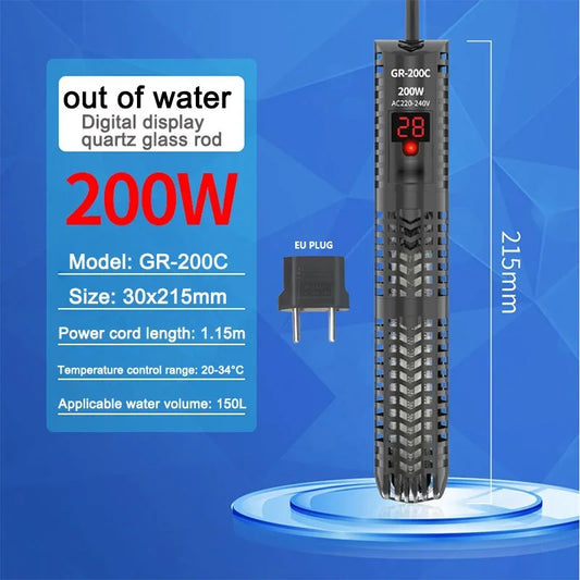 Digital Aquarium Heater Rod With Quartz Glass 16C To 32C