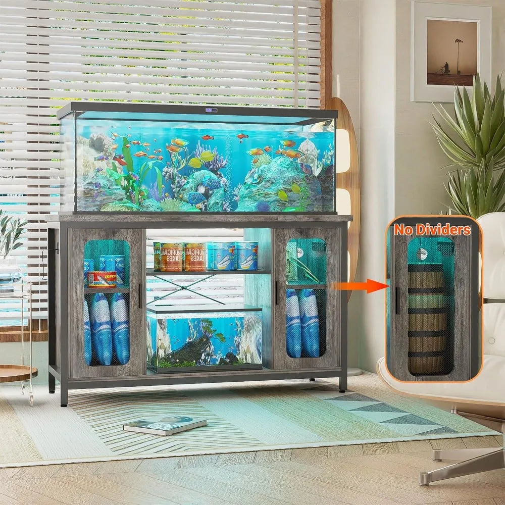 Reptile and Fish Tank Stand with LED Light and Power Outlets