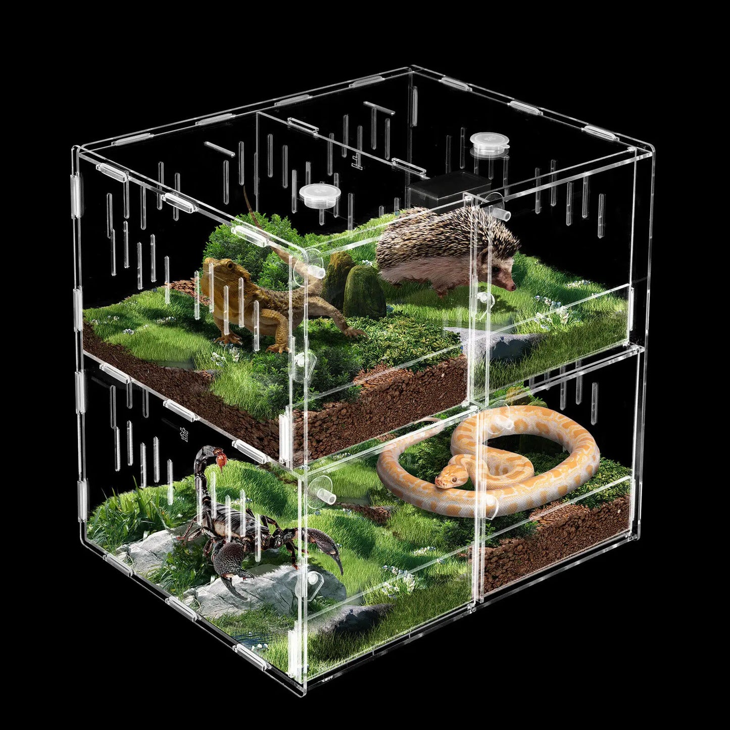 4 Grids Acrylic Reptile Cage Breeding Terrarium Clear Tank