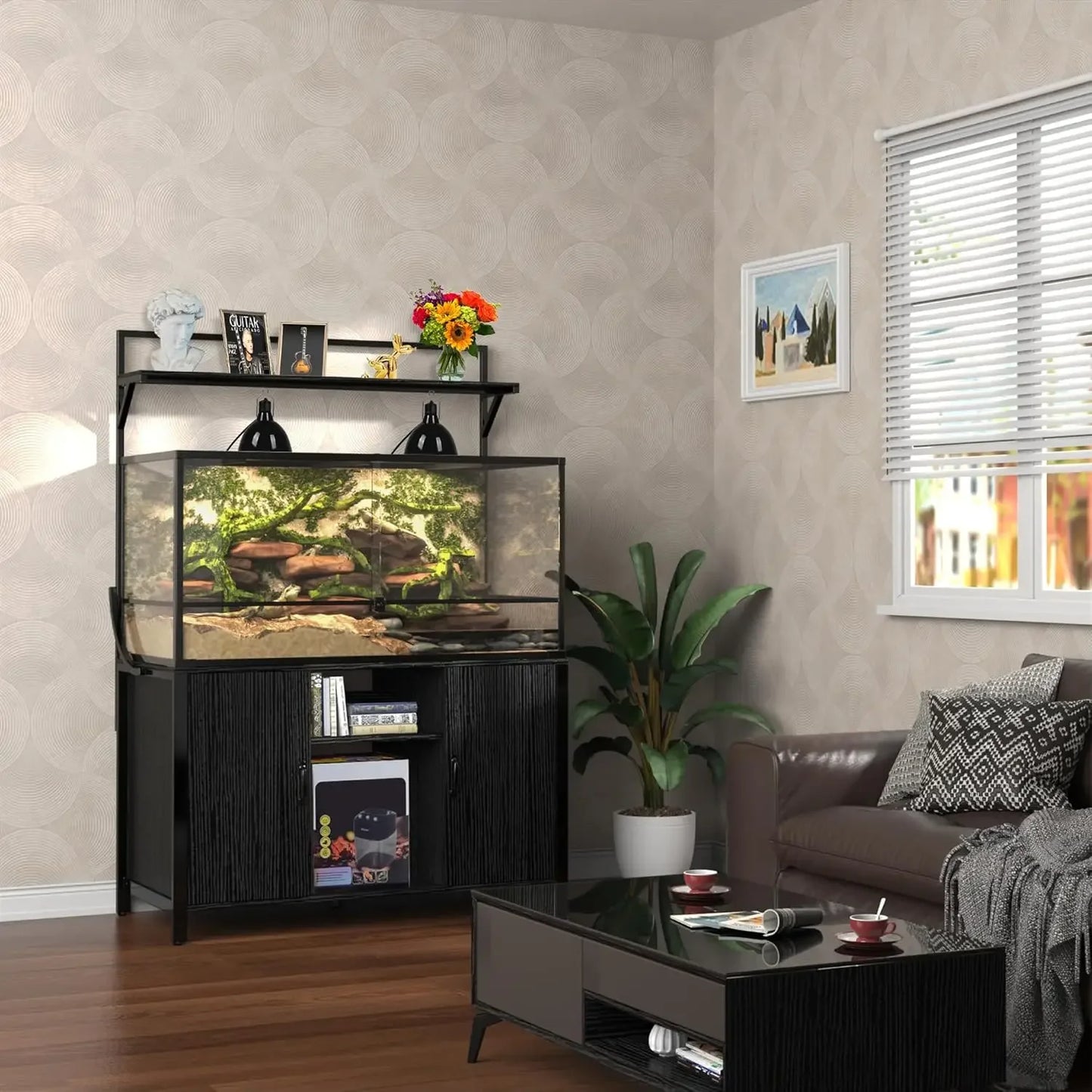 Reptile Tank Stand with Cabinet for 120 Gallon Bearded Dragon
