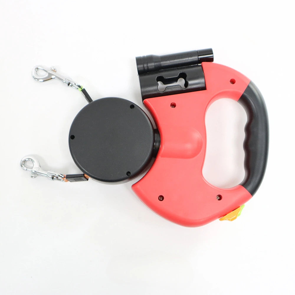 Automatic Retractable Two-End Dog Leash with Flashlight for Easy Walking