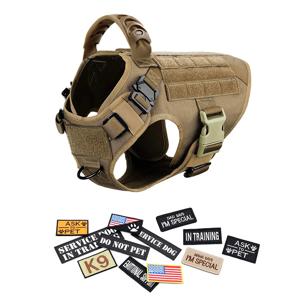 Military Dog Harness Set with Leash Bags Patches for Tactical Training