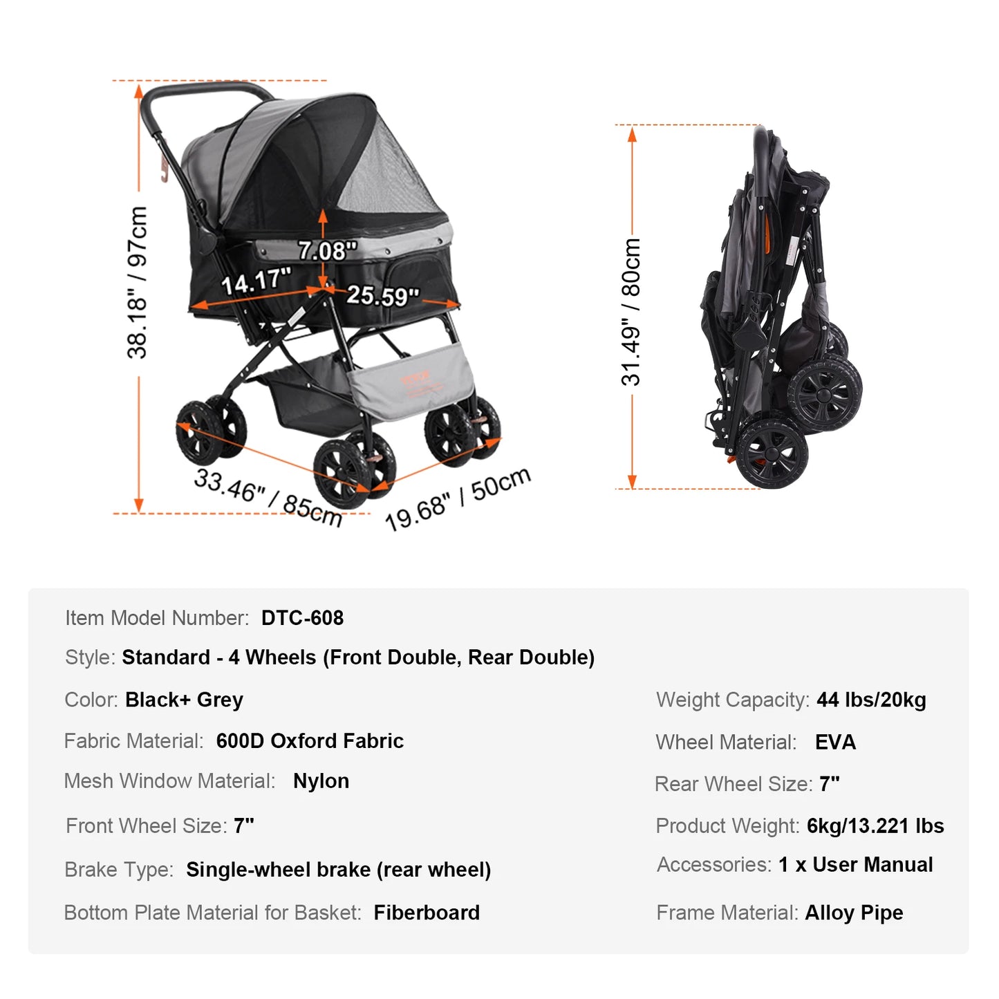 SucceBuy Lightweight Pet Stroller Carrier for Dogs and Cats with Cup Holder