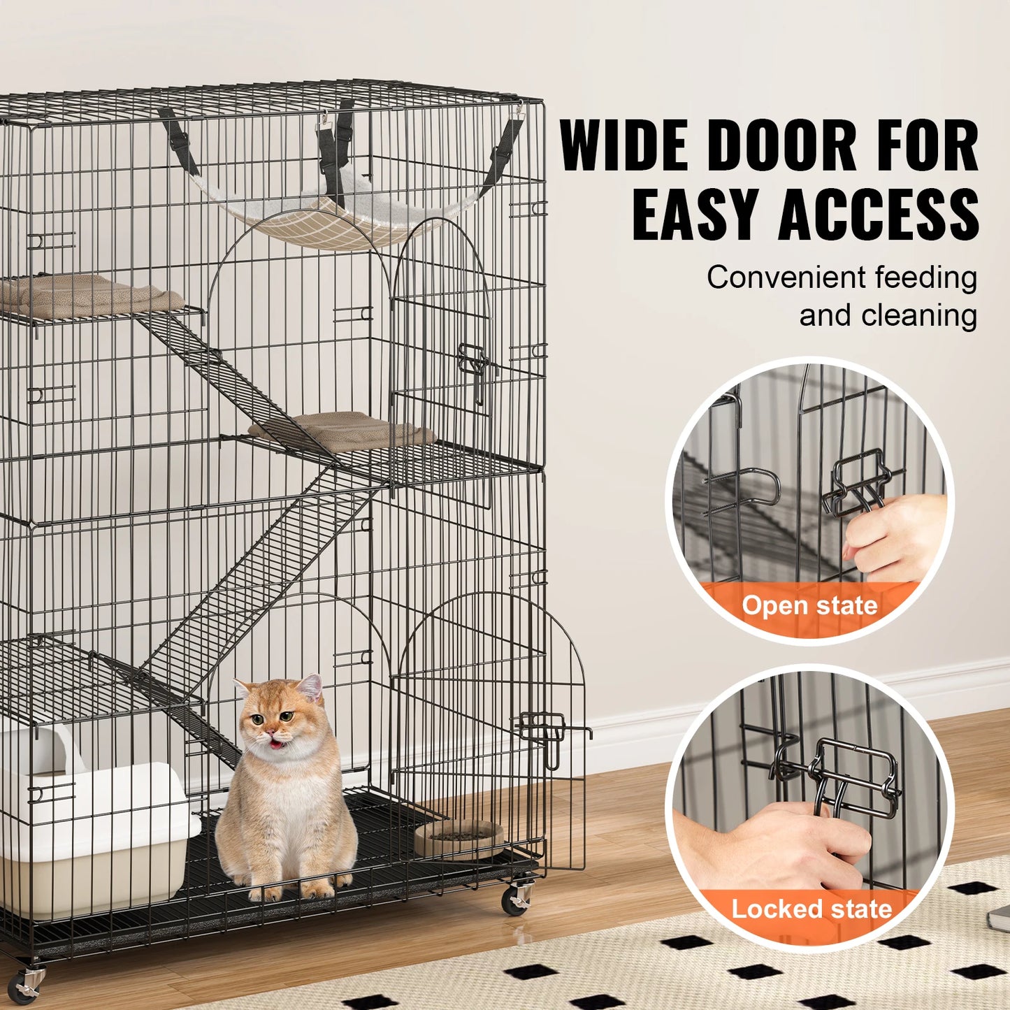 VEVOR 4 Tier Large Cat Playpen Indoor Metal Cage with Hammock and Ladders